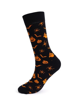 Halloween Kürbis Grimasse Schwarz Katze Mitte der Wade Socken