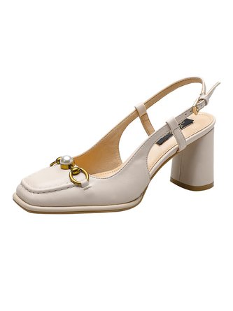 Elegant Nachgemachte Perle Metall Quadratisch Blockabsatz Zurück leeren Pumps