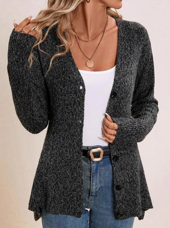 Lässig Unifarben Weit V-Ausschnitt Strickjacke