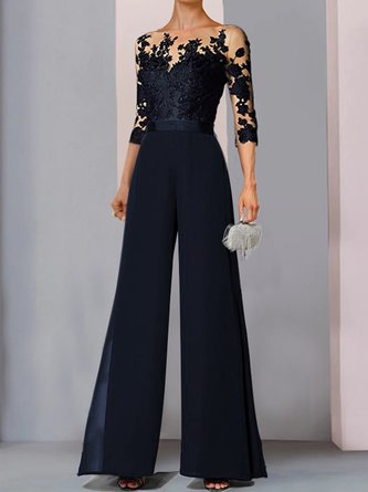 U-Boot-Ausschnitt Weit Unifarben Elegant Jumpsuit
