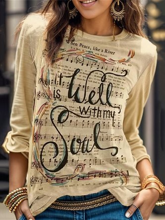 Lässig Rundhals Musik- T-Shirt