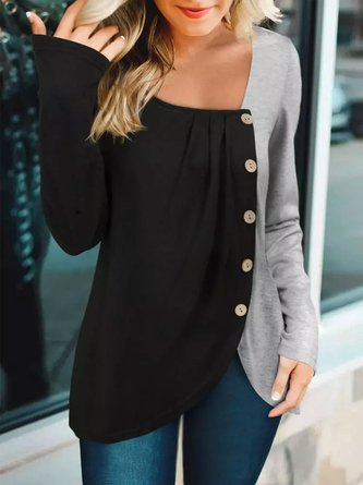 Geknöpft Lässig Asymmetrisch Bluse