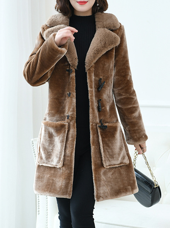 Regelmäßige Passform Fluff/Granular-Fleece-Stoff Kreuzhals Elegant Leder & Kunstleder