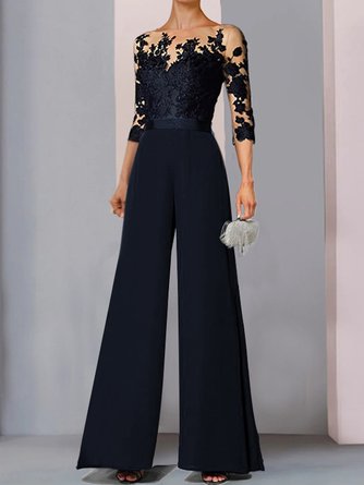 U-Boot-Ausschnitt Weit Unifarben Elegant Jumpsuit