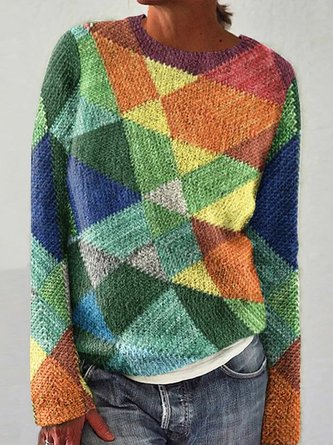 Lässig Multifarben Block Pullover