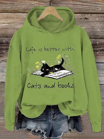 Spaß Katze Print Damen Mit Kapuze Sweatshirt