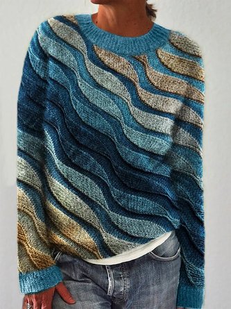 Farbverlauf Weit Lässig Rundhals Pullover