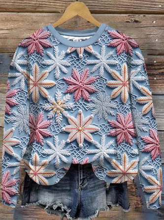 3D-Digitaldruck Schneeflocke Rundhals Lässig Sweatshirt
