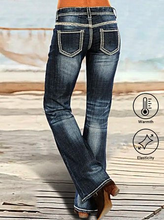 Denim Retro Weit Unifarben Niedrige Taille Postleitzahl fliegen bootcut Jeans