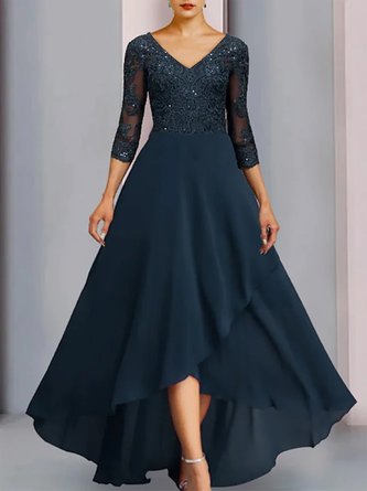 Spitze Elegant V-Ausschnitt Kleid