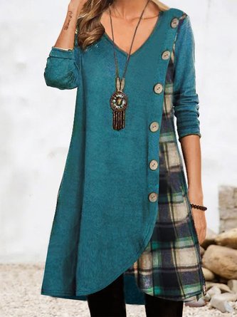 Jersey Geknöpft Weit Freizeitkleid