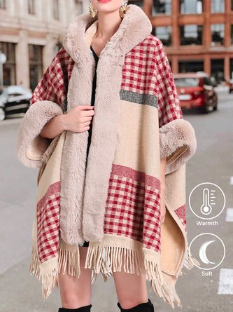 Fluff/Granular-Fleece-Stoff Weit Elegant Mittellang Kariert Leder & Kunstleder
