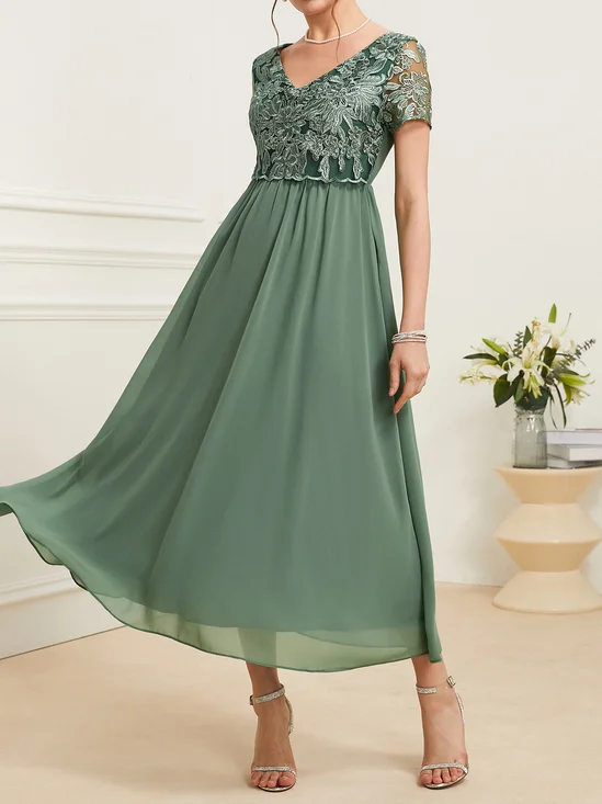 Elegant Spitze Regelmäßige Passform Kleid