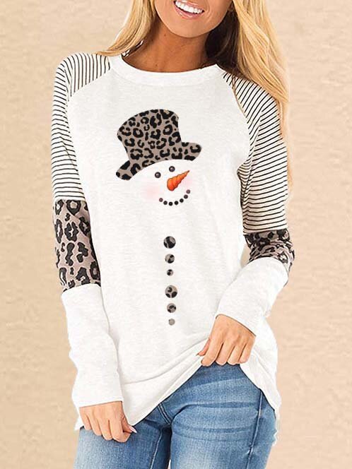 Damen Leopard Bluse mit Schneemann Print