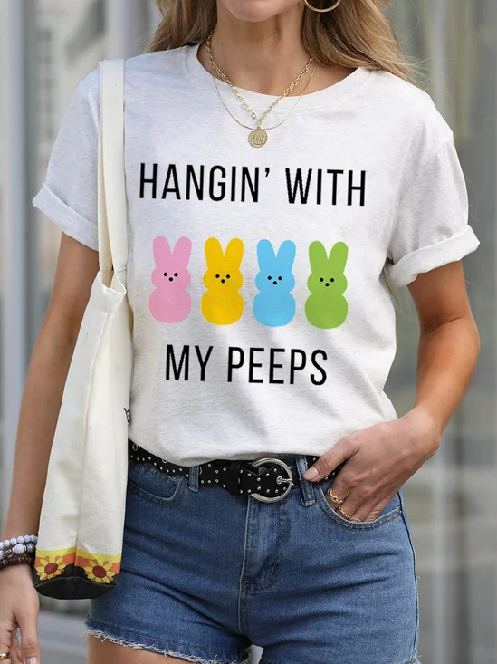 Damen Print Kurzarm T-Shirts T-Shirt Rundhals Lässig Sommer Oberteile
