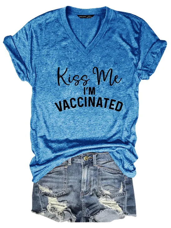 Damen Kurzarm T-Shirts T-Shirt Sommer Buchstabe Baumwollmischung V-Ausschnitt Täglich Ausgehen Lässig Oberteile