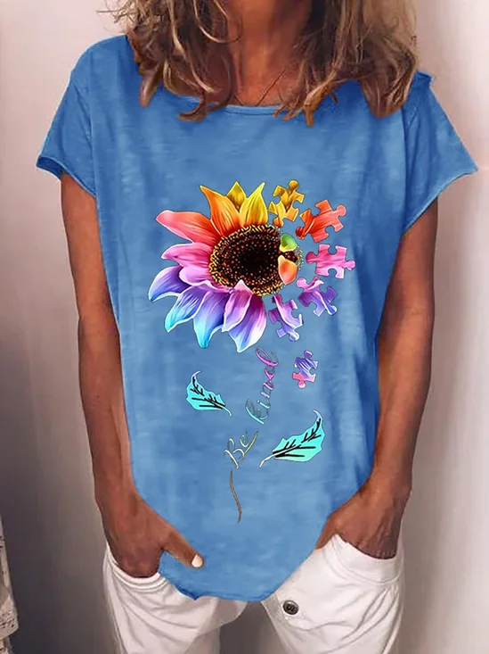 Damen Kurzarm T-Shirts T-Shirt Sommer Buchstabe Baumwollmischung Rundhals Ausgehen Lässig Oberteile
