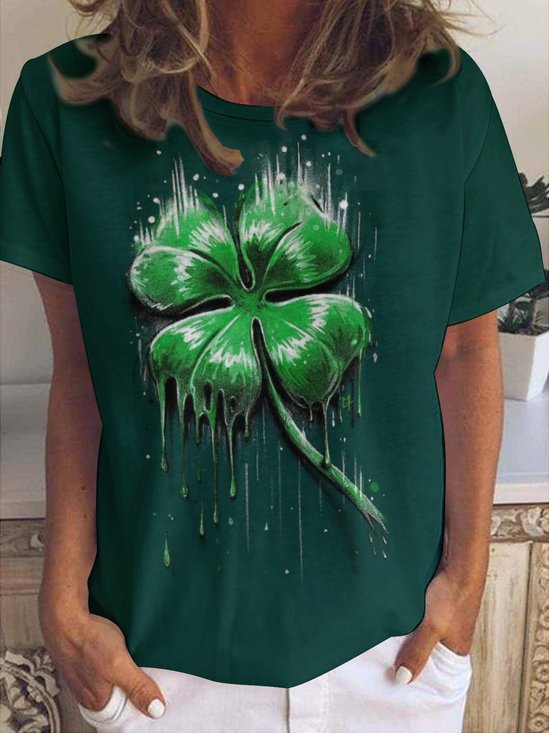 Damen Kleeblatt Kurzarm T-Shirts T-Shirt Rundhals Lässig Sommer Oberteile