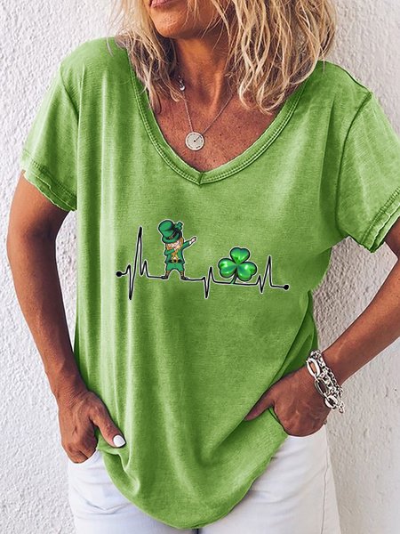 Damen Figur Kurzarm T-Shirts T-Shirt V-Ausschnitt Lässig Sommer Oberteile