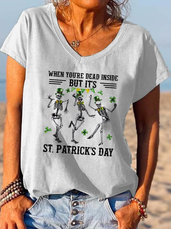 Damen Buchstabe Kurzarm T-Shirts T-Shirt V-Ausschnitt Lässig Sommer Oberteile