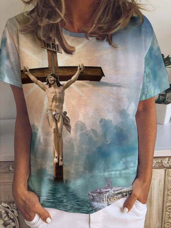 Damen Geometrisch Kurzarm T-Shirts T-Shirt Rundhals Retro Sommer Oberteile