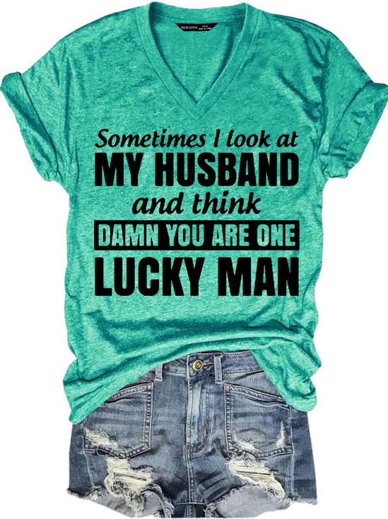 Damen Buchstabe Kurzarm T-Shirts T-Shirt V-Ausschnitt Lässig Sommer Oberteile