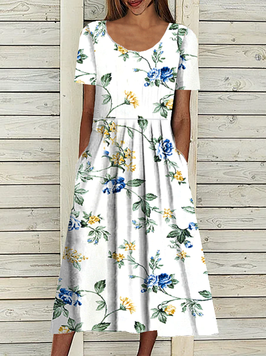 Damen Kurzarm Sommer Unifarben Taschen Kleid V-Ausschnitt Täglich Ausgehen Lässig H-Linie Kleid