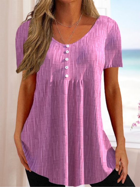 Damen Unifarben Kurzarm T-Shirts T-Shirt V-Ausschnitt Urlaub Sommer Tunika Oberteile
