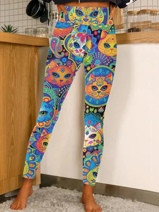 Damen Katze Einfach Alle Jahreszeiten Lang Leggings