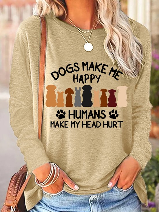 Damen Langarm Bluse Frühling/Herbst Hund Polyester Baumwolle Rundhals Täglich Ausgehen Lässig Oberteile