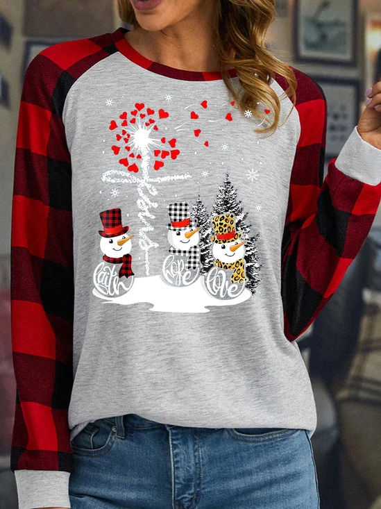 Damen Langarm Bluse Frühling/Herbst Weihnachten Polyester Baumwolle Rundhals Täglich Ausgehen Lässig Oberteile