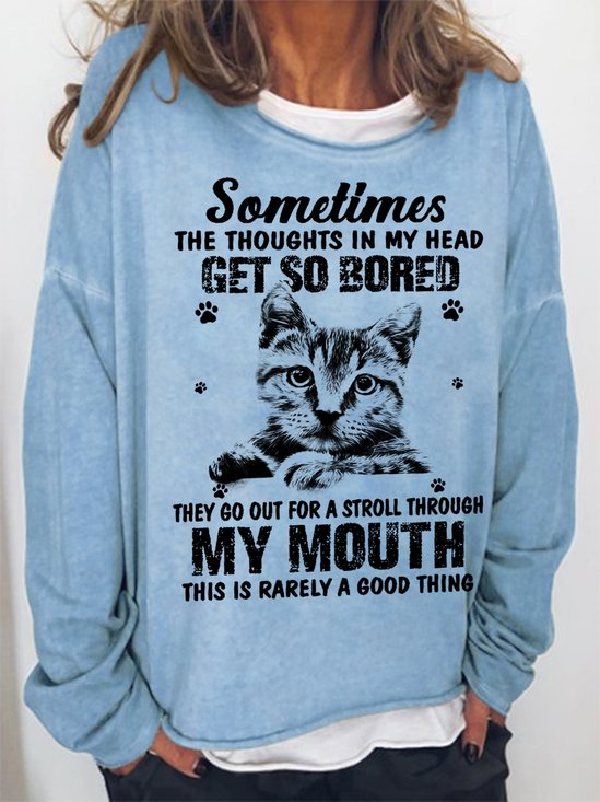 Damen Rundhals Textbriefe Einfach Frühling/Herbst Langarm Sweatshirt
