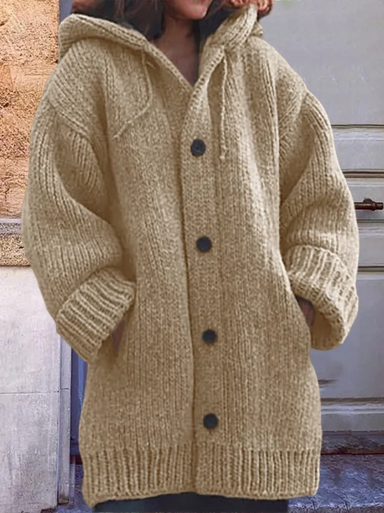 Unifarben Wolle/Stricken Lässig Weit Kapuze Pullover Mantel