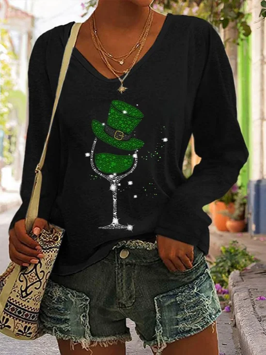 Damen NS. Patricks V-Ausschnitt Kleeblatt Weit Lässig T-Shirt
