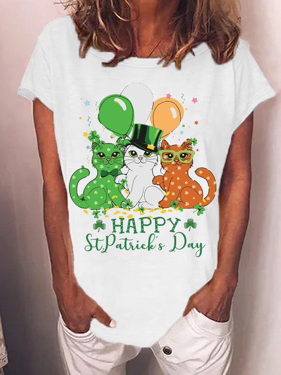 Damen Katze Kurzarm T-Shirts T-Shirt Rundhals Lässig Sommer Oberteile
