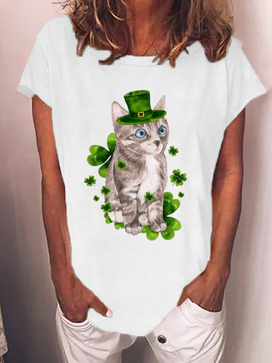 Damen Katze Kurzarm T-Shirts T-Shirt Rundhals Lässig Sommer Oberteile