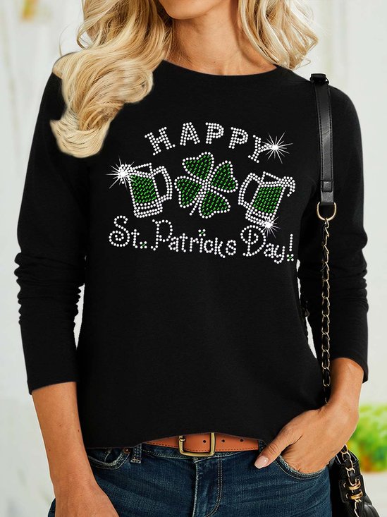 Damen glücklich NS.Patricks Tag Lässig Polyester Baumwolle Weit Textbriefe Bluse