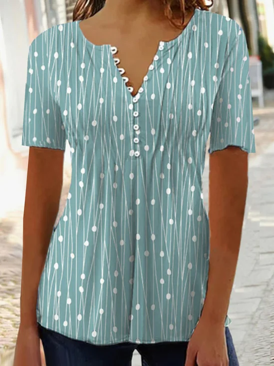 Damen Kurzarm Bluse Sommer Geometrisch Schnalle Jersey Gekerbt Täglich Ausgehen Lässig Oberteile Grün