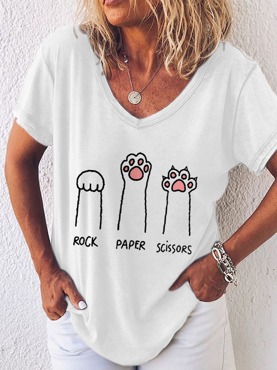 Damen Kurzarm T-Shirts T-Shirt Sommer Katze V-Ausschnitt Einfach Oberteile