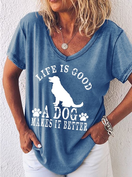 Damen Tier Kurzarm T-Shirts T-Shirt V-Ausschnitt Lässig Sommer Oberteile