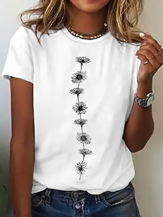 Damen Geblümt Kurzarm T-Shirts T-Shirt Rundhals Lässig Sommer Oberteile