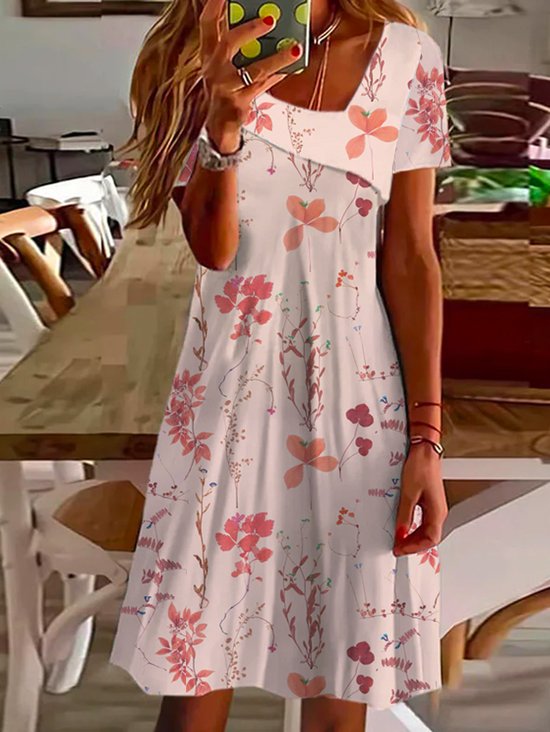 Geblümt Weit Asymmetrisch Freizeitkleid