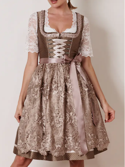Dirndl Oktoberfest Retro Fest Karree-Ausschnitt Spitze Kleid ohne die Bluse