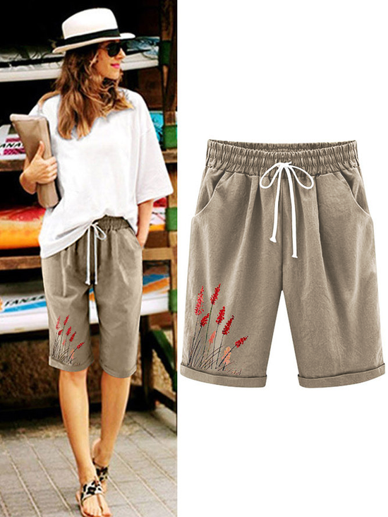 Damen Geblümt Shorts Hose mit Weitem Bein Lässig Sommer Shorts