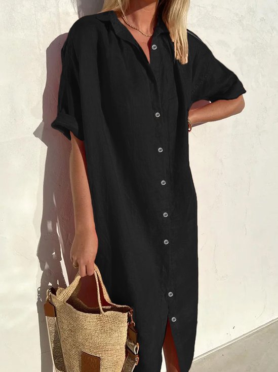 Weit Hemdkragen Lässig Kleid