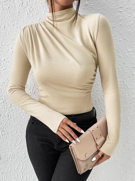 Damen Unifarben Langarm Bluse Frühling/Herbst Rollkragen Täglich Lässig Oberteile