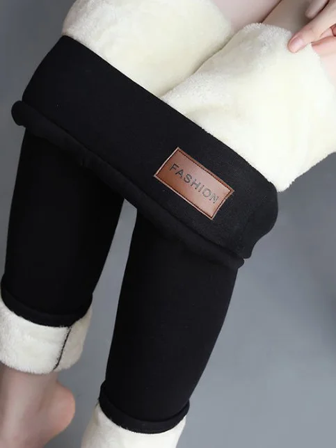 Thermohosen Damen Unifarben Gestrickt Lässig Vlies Legging