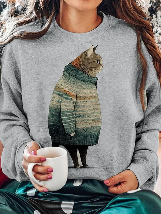 Damen Winter Katze Print Sweatshirt