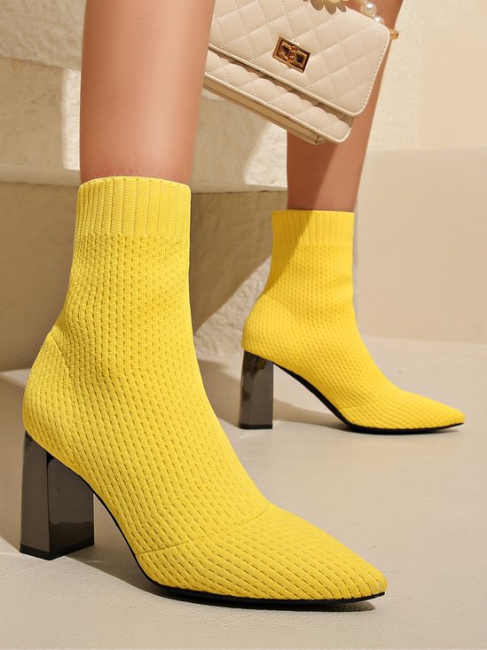 Damen minimalistisch Hochelastisch Textil Blockabsatz Sockenstiefel