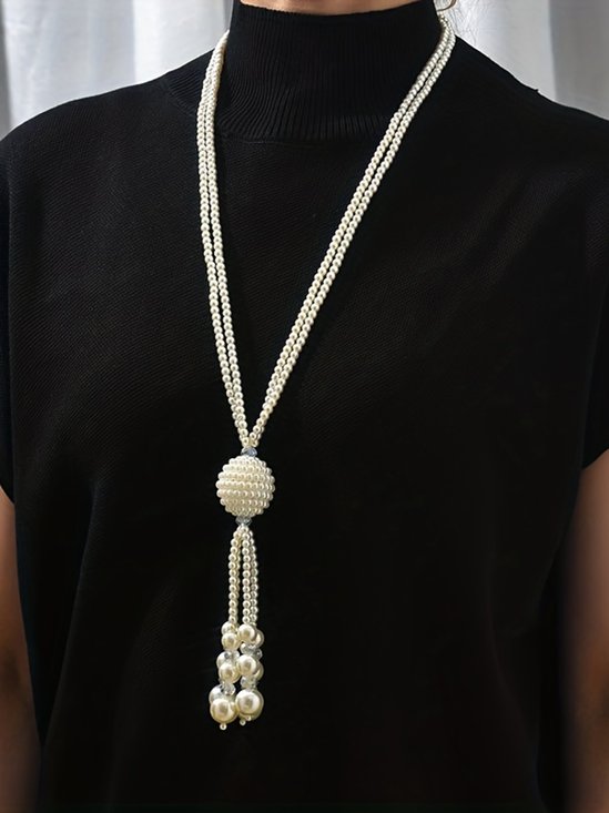 Elegant Nachgemachte Perle Quaste Pullover Kette Perlen Geschichtet Halsketten